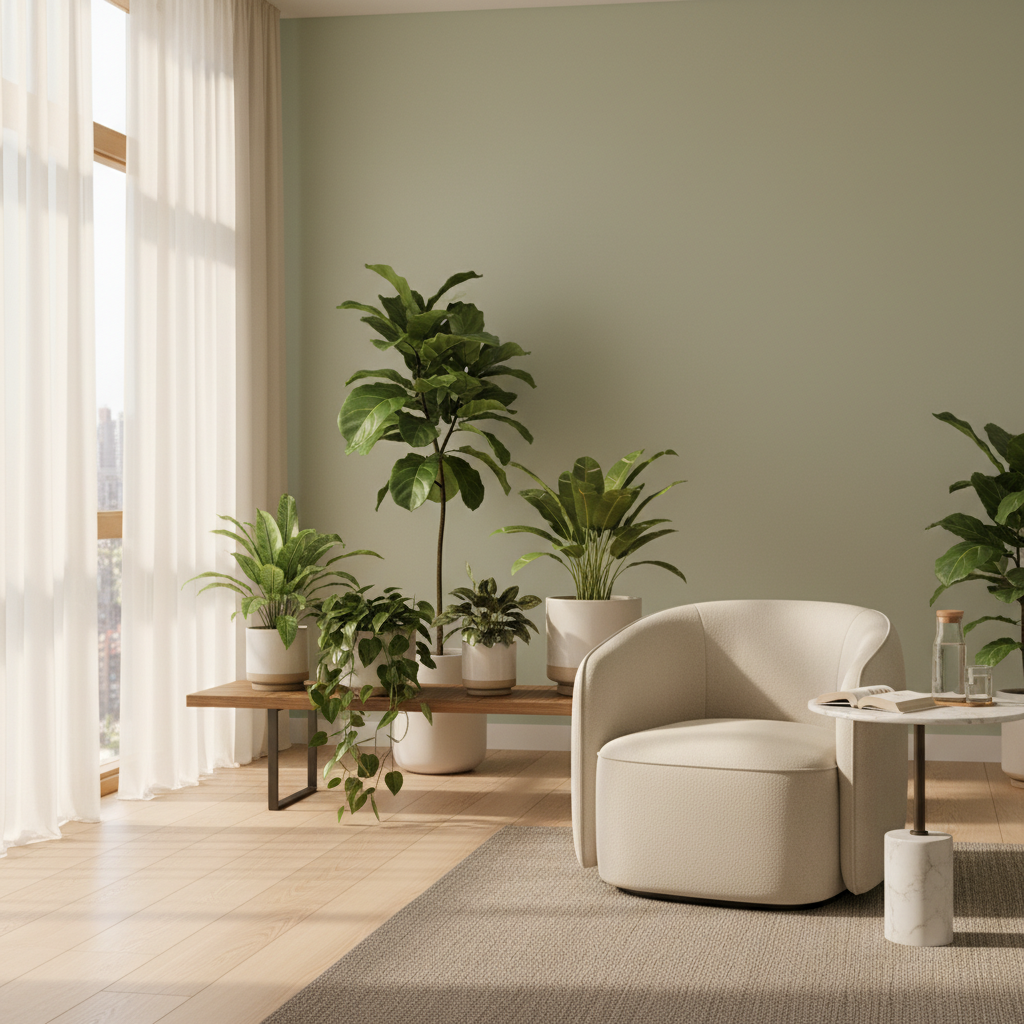 Ambiente tranquilo con luz natural y plantas